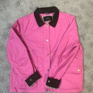 JCrew Pink Barn Jacket with Liberty floral print.